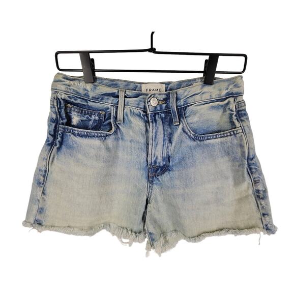 FRAME WOMEN’S LE BRIGETTE ACID WASH DENIM CUTOFF HEM SHORT SIZE 25 – 100% COTTON - Picture 1 of 9